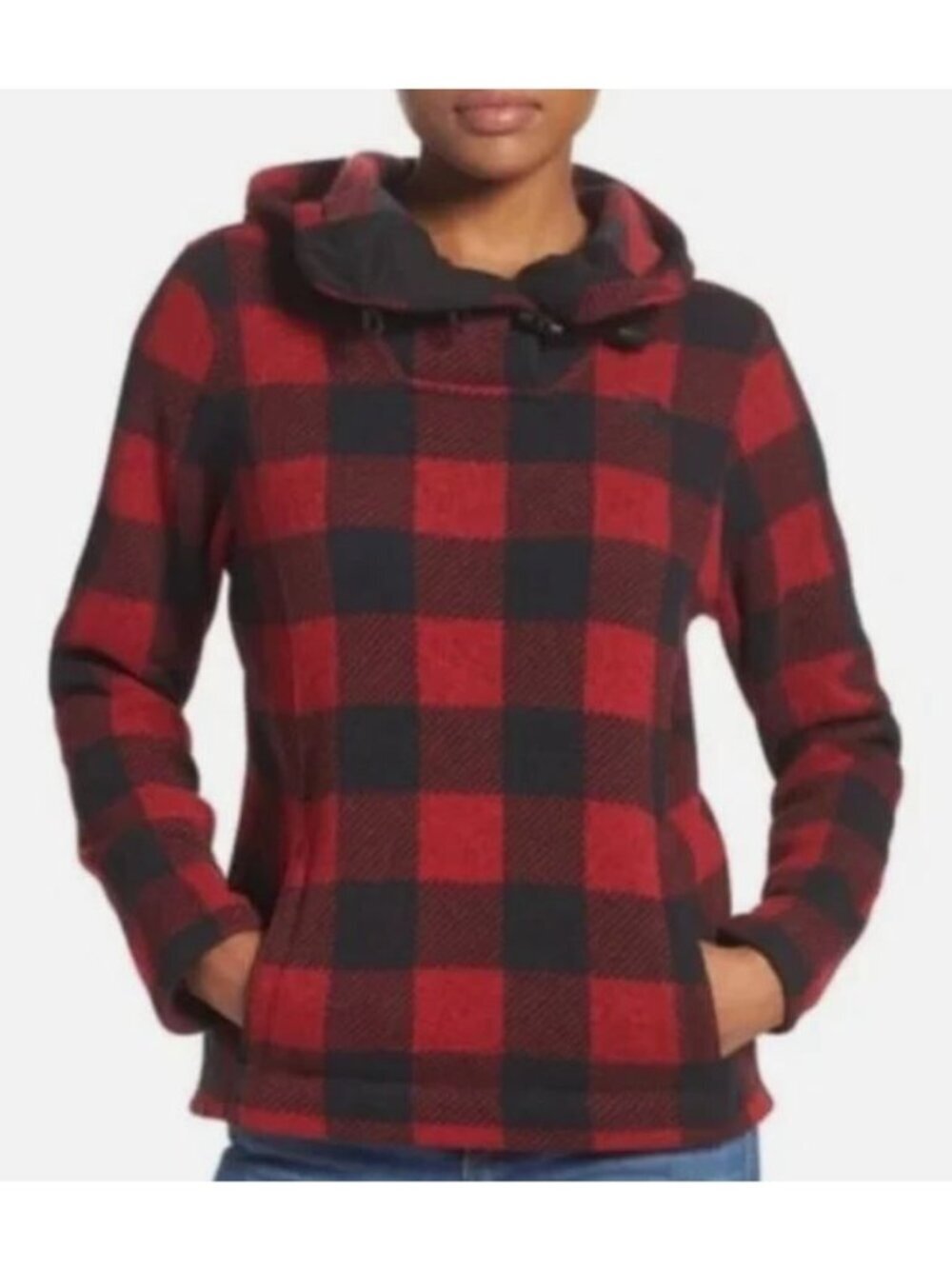 The North Face Crescent Hoodie Pull Over Buffalo Plaid Knit Hooded Small Toggle